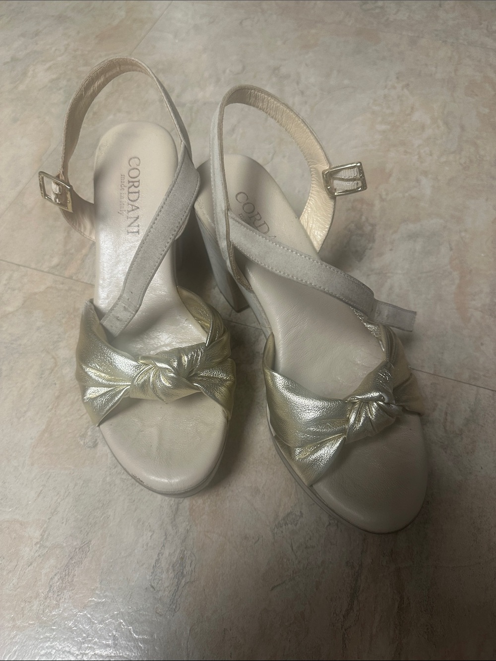 Cordani Metallic Gold Knot Slingback Heels